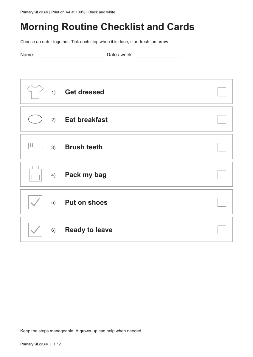 Morning routine checklist