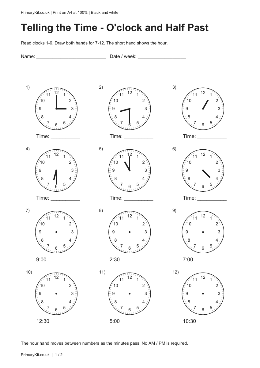 Telling the time worksheet